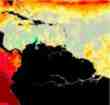 Mapa termico via satelite mostrando temperaturas na America do Sul